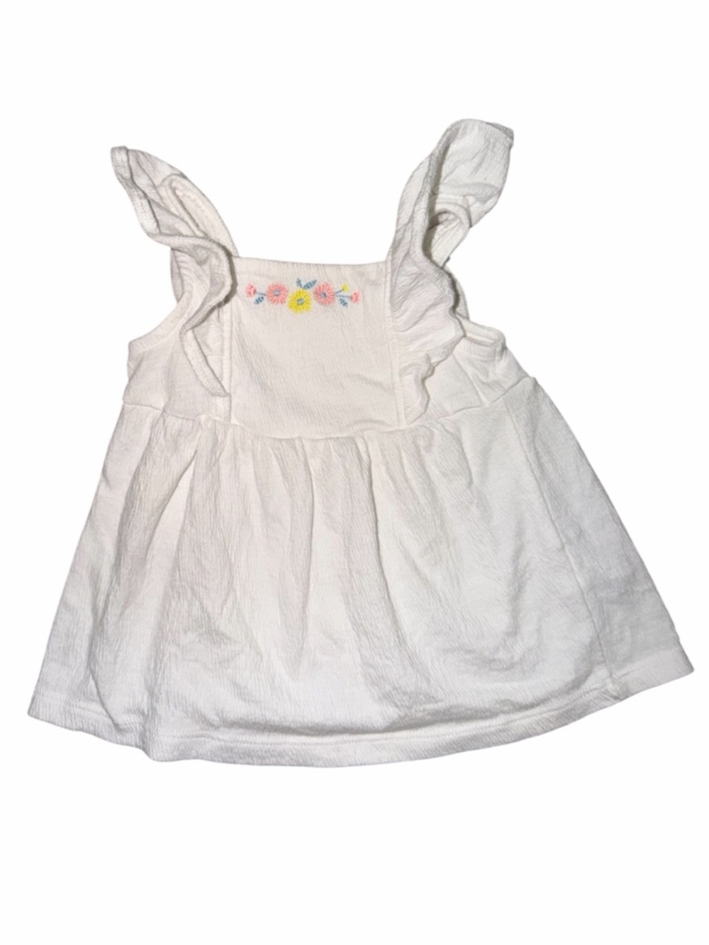 Carter's White Baby Dress with Pink and Blue Embroidery